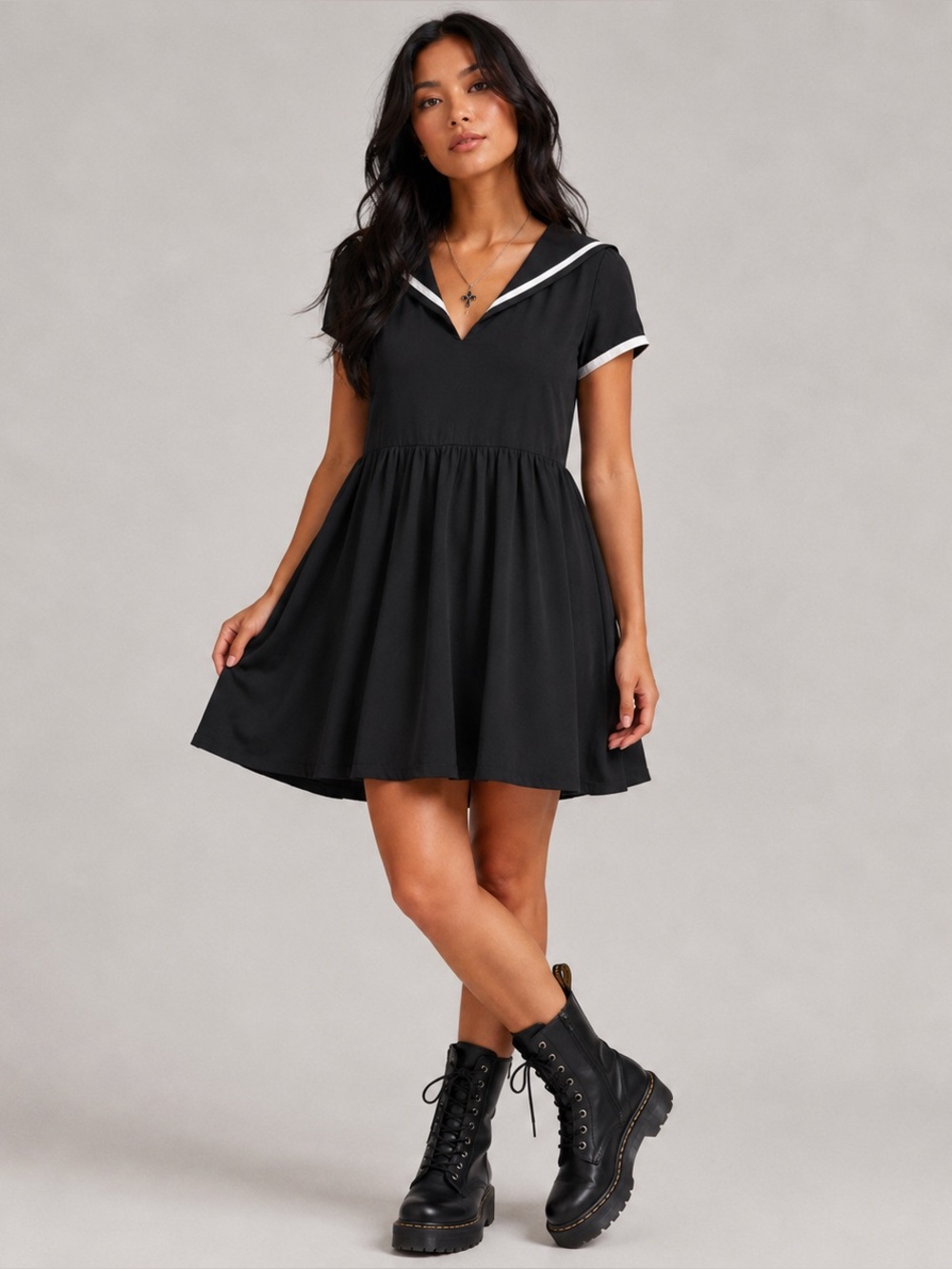 Hot Topic black sailor collar skater dress Large Wednesday dark academia